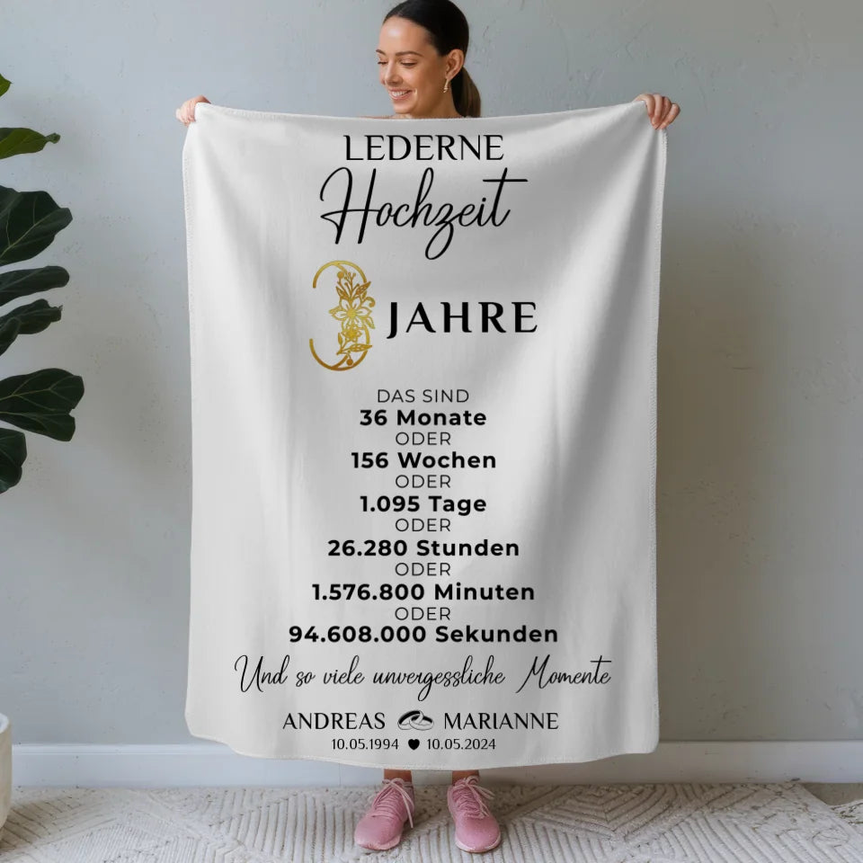 Personalisierte Decke zur Lederne Hochzeit 3 Hochzeitstag Momente 1