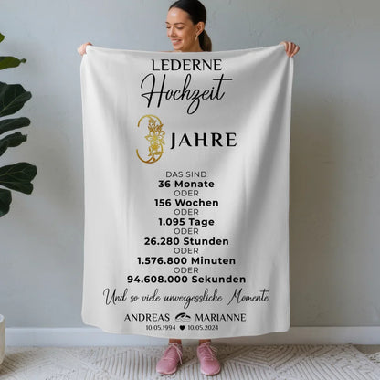Personalisierte Decke zur Lederne Hochzeit 3 Hochzeitstag Momente 1