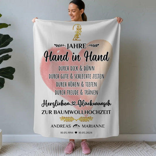 Personalisierte Decke Geschenk zur Baumwollhochzeit 2. Hochzeitstag 1