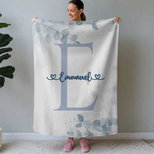 Personalisierte Decke Jungen mit Buchstabe E Blau Design 1