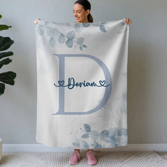 Personalisierte Decke mit Anfangsbuchstaben D für Jungen Blau 1