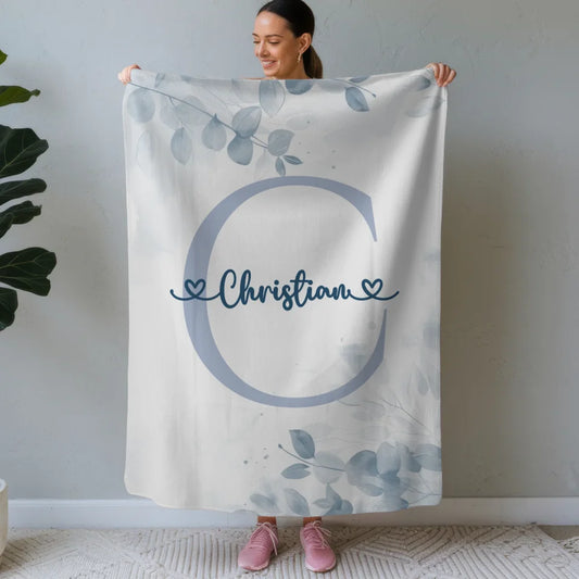 Personalisierte Decke mit Buchstaben C in Blau für Jungen 1