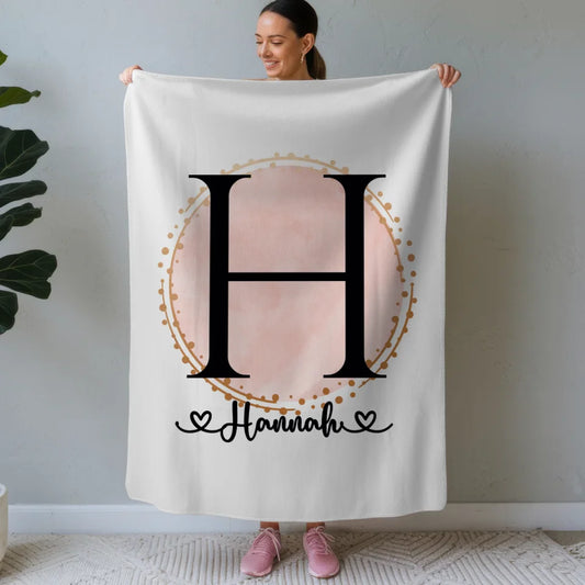 Personalisierte Decke mit Buchstaben H Wasserfarbe Kreis Rosa A-Z 1