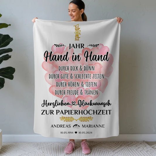 Personalisierte Decke Geschenk 1 Hochzeitstag zur Papierhochzeit 1
