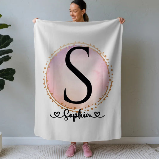 Personalisierte Decke mit Buchstaben S Wasserfarbe Kreis Hell 1