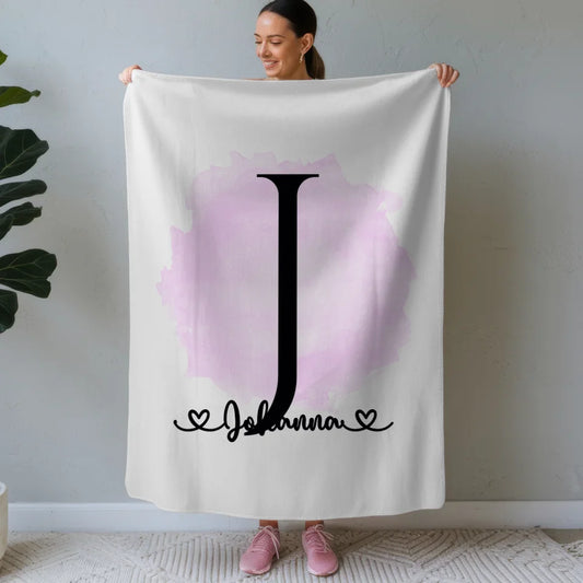 Personalisierte Decke mit Anfangsbuchstaben J Pinsel Klecks Rosa 1