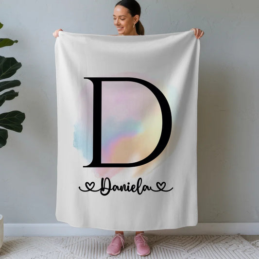 Personalisierte Decke mit Anfangsbuchstaben D als Farbtupfer 1