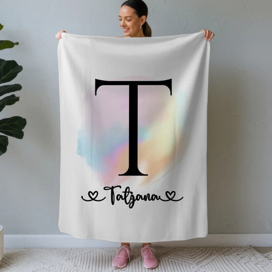 Personalisierte Decke mit Anfangsbuchstaben T als Farbtupfer 1