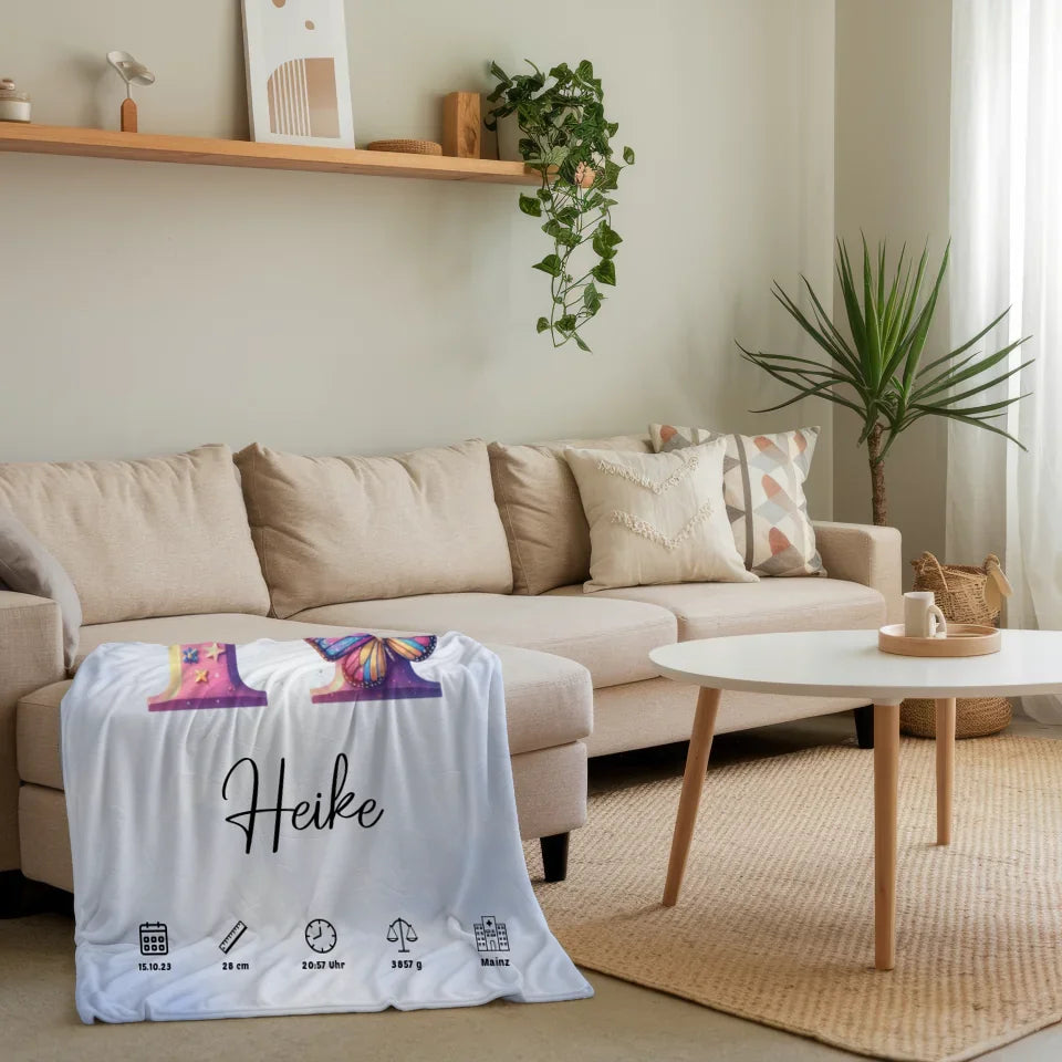 Personalisierte Decke Anfangsbuchstaben H Wasserfarben Stil Hellblau 4