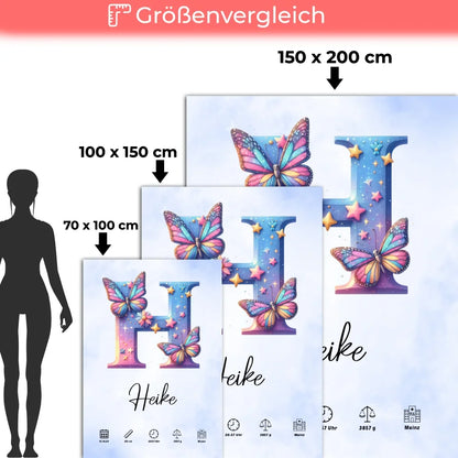 Personalisierte Decke Anfangsbuchstaben H Wasserfarben Stil Hellblau 5