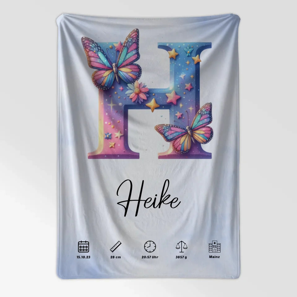 Personalisierte Decke Anfangsbuchstaben H Wasserfarben Stil Hellblau 7