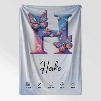 Personalisierte Decke Anfangsbuchstaben H Wasserfarben Stil Hellblau 7