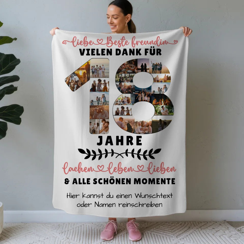 personalisierte decke beste freundin 18 geburtstag fotos lachen Geburtstags Design mit Fotos in Zahlen Vertikal 1