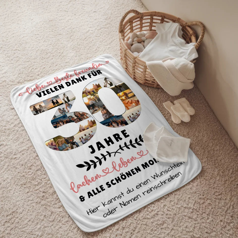 Personalisierte Decke für Beste Freundin zum 30 Geburtstag mit Wunschtext und Fotos 2