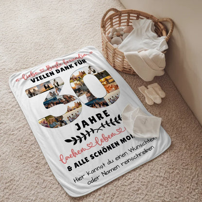 Personalisierte Decke für Beste Freundin zum 30 Geburtstag mit Wunschtext und Fotos 2