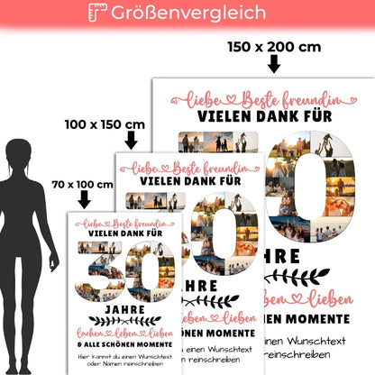 Personalisierte Decke für Beste Freundin zum 30 Geburtstag mit Wunschtext und Fotos 5