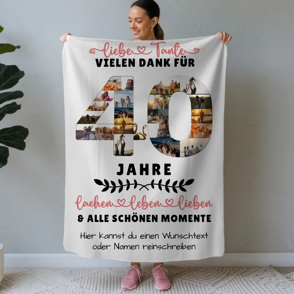 personalisierte decke tante 40 geburtstag fotos wunschtext lachen leben Geburtstags Design mit Fotos in Zahlen Vertikal 1