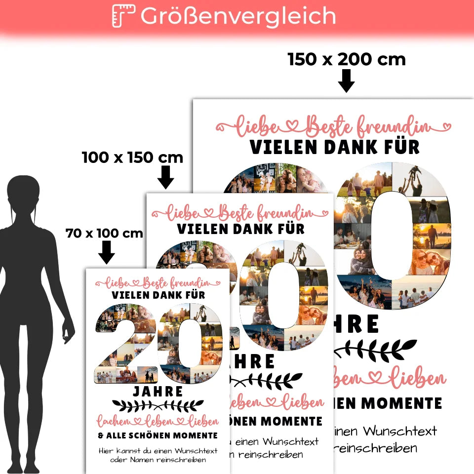 Personalisierte Decke Beste Freundin 20 Geburtstag mit Fotos Wunschtext 5