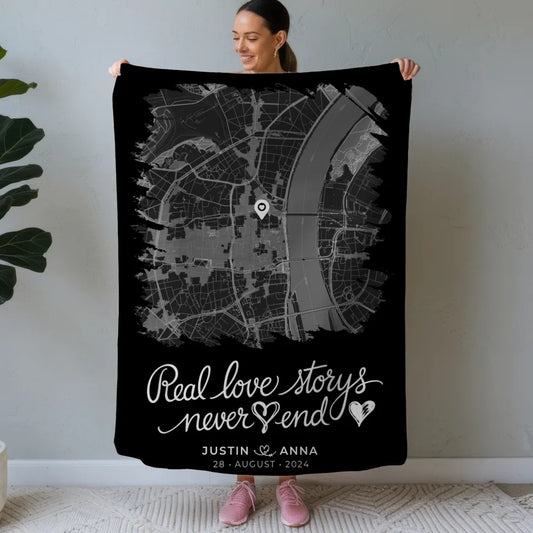Personalisiert Liebes Decke Paare Stadtkarte Pinsel-Stil Real Love Storys 1