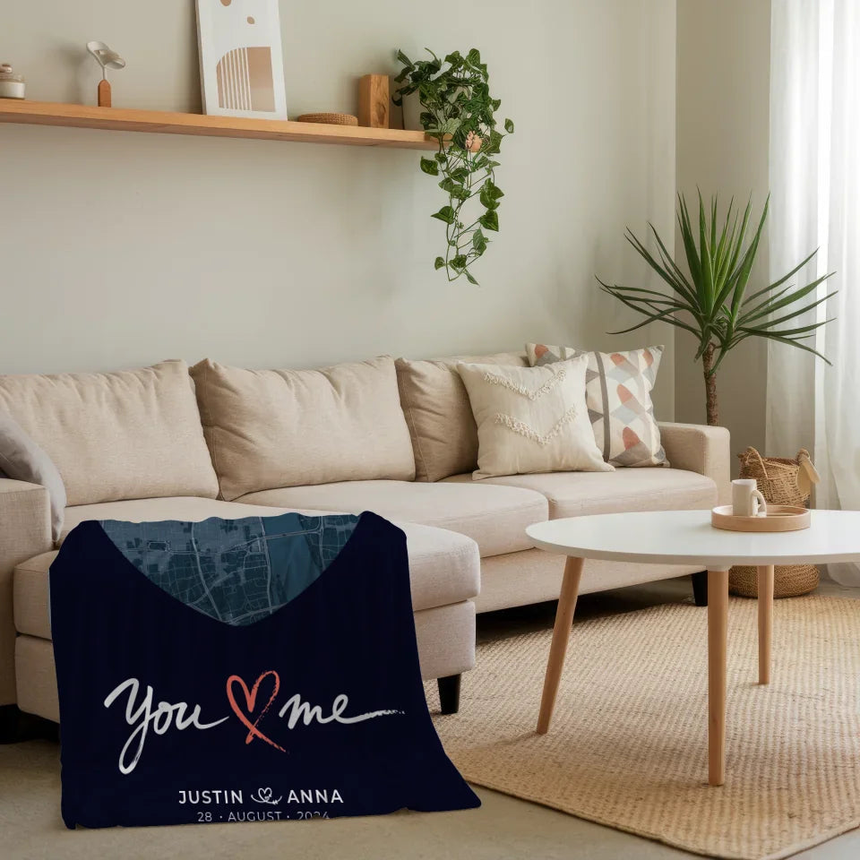 personalisierte decke paare stadtkarte herzform you me blau 4