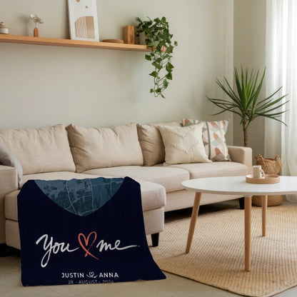 personalisierte decke paare stadtkarte herzform you me blau 4