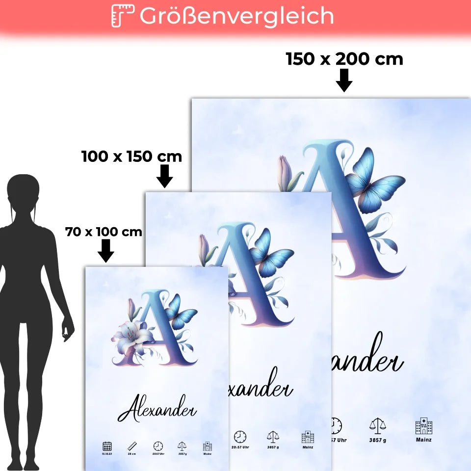 personalisierte decke buchstaben a wasserfarben stil hellblau 5