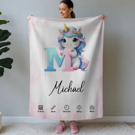 Personalisierte Decke mit Buchstaben M Rose Vintage Geburt 1