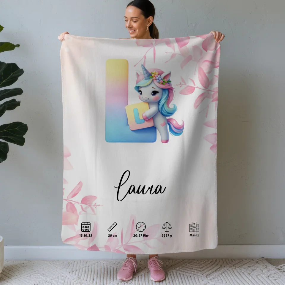 Personalisierte Buchstaben Decke Rosa Floral mit Buchstabe L Geburt 1