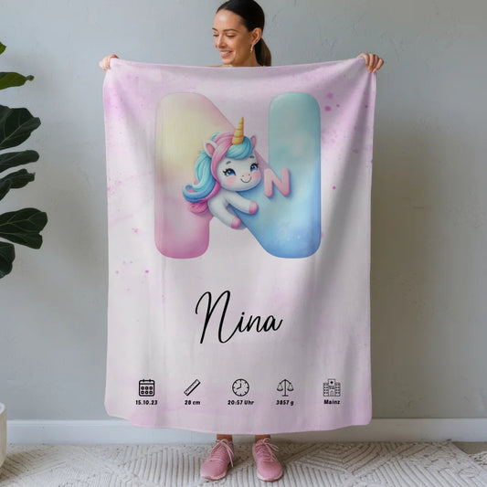 Personalisierte Decke mit Buchstaben N in Lila für Geburt A-Z 1