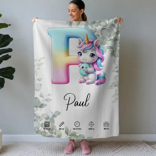 Personalisierte Eukalyptus Decke mit Anfangsbuchstaben P Geburt A-Z 1