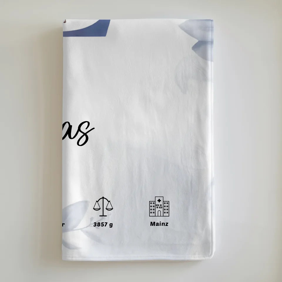 Personalisierte Decke mit Anfangsbuchstaben E Eucalyptus Blau Geburt 6