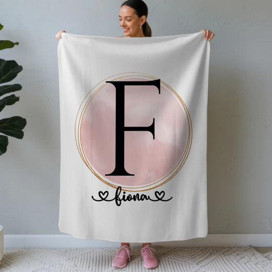 Personalisierte Decke mit Buchstaben F Wasserfarbe Kreis Rose 1