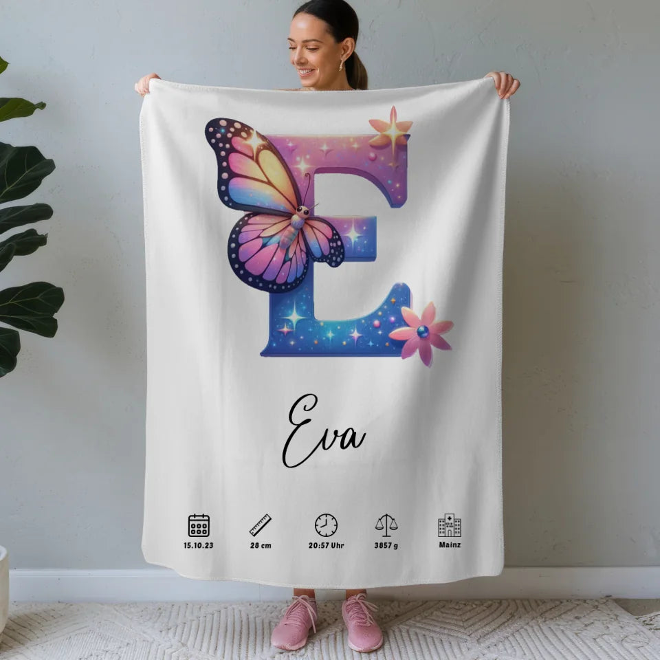 Personalisierte Decke Buchstabe E für Geburt Buchstaben A-Z 1