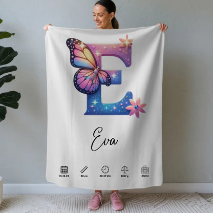 Personalisierte Decke Buchstabe E für Geburt Buchstaben A-Z 1