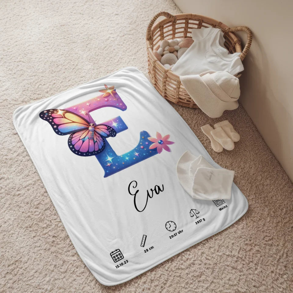 Personalisierte Decke Buchstabe E für Geburt Buchstaben A-Z 2