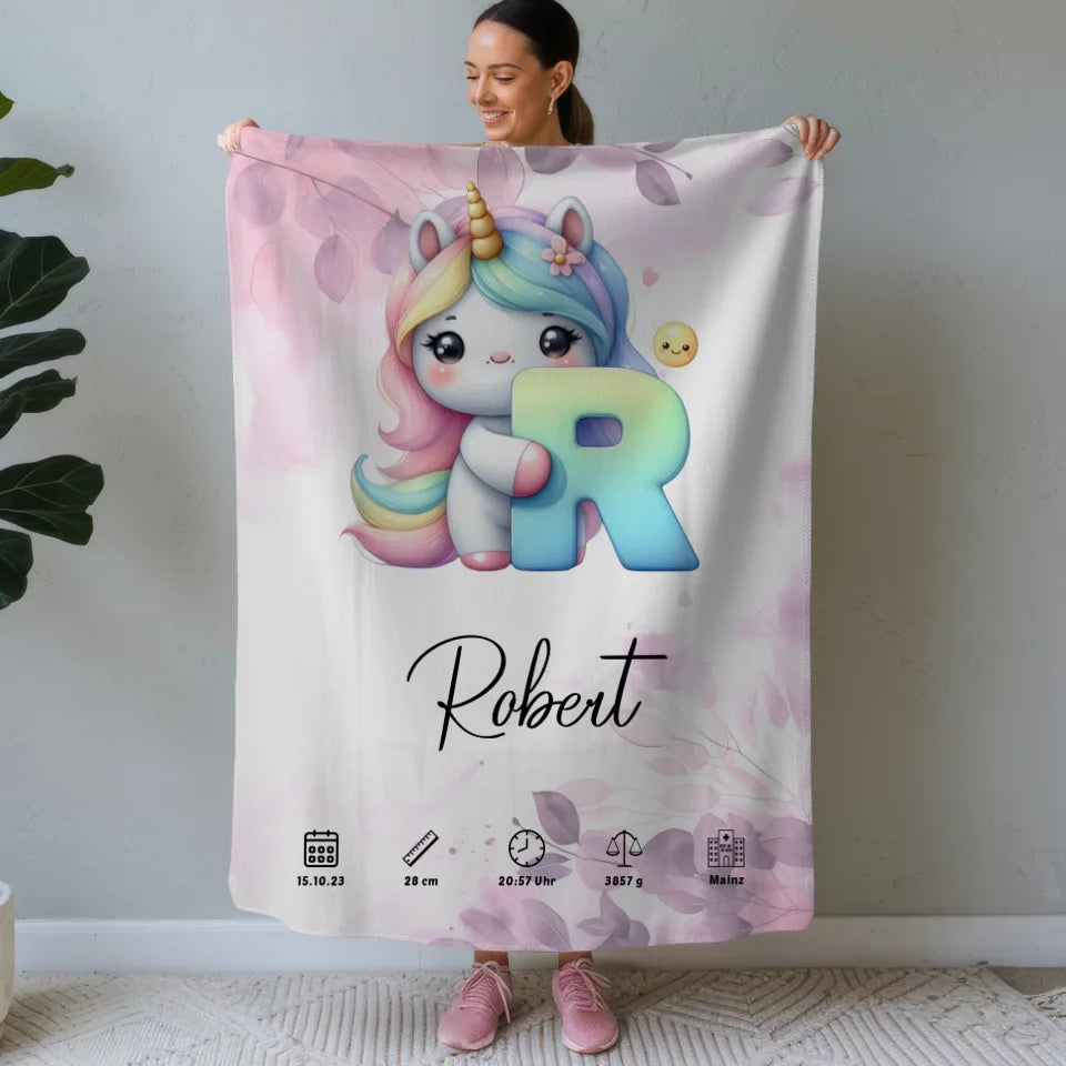 Personalisierte Buchstaben Decke Buchstabe R Pink Rosa Floral 1