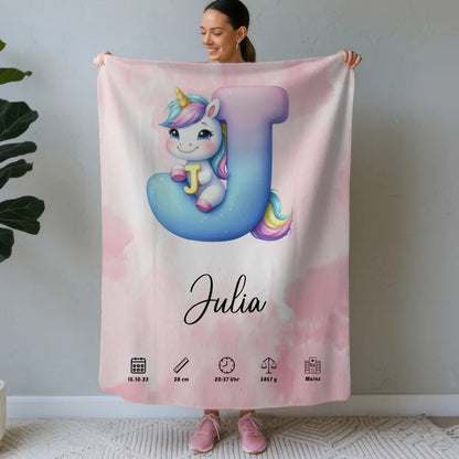 Personalisiertes Buchstaben Decke Buchstabe J Rosa Aquarell 1