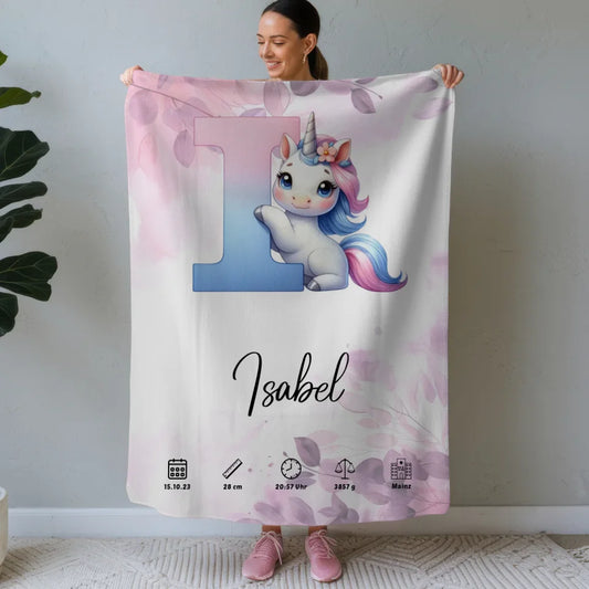 Personalisierte Decke mit Anfangsbuchstaben I Pink Rosa Floral Geschenk Geburt 1