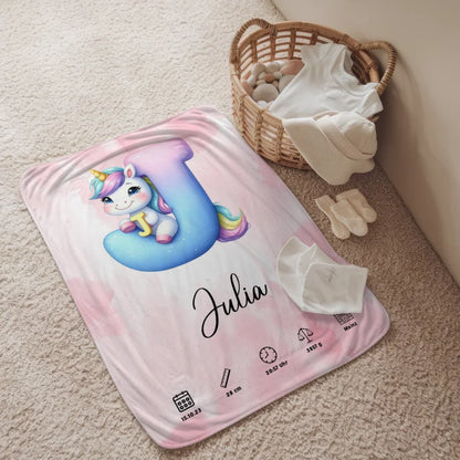 Personalisiertes Buchstaben Decke Buchstabe J Rosa Aquarell 2