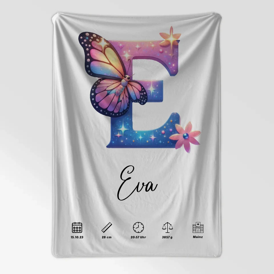 Personalisierte Decke Buchstabe E für Geburt Buchstaben A-Z 7