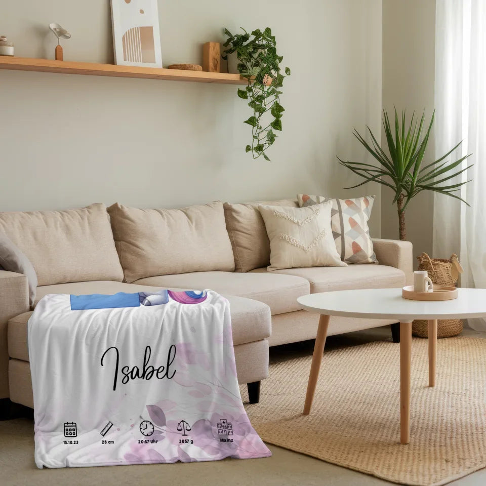 personalisierte decke mit anfangsbuchstaben i pink rosa floral geschenk geburt 4