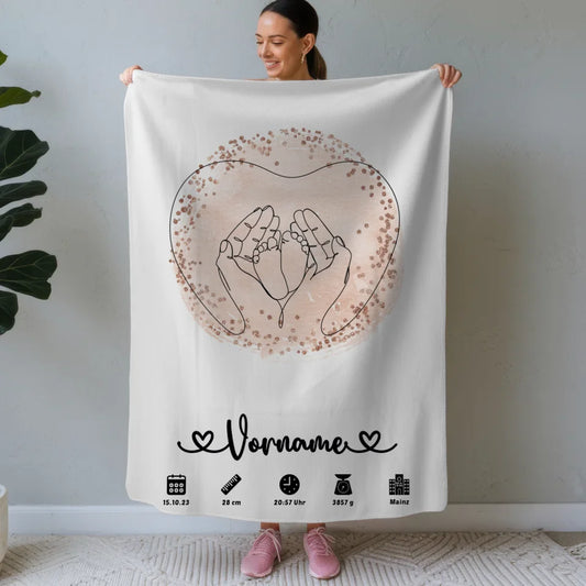 Personalisierte Decke Geburt Farbkreis Rose Babyfüße Lineart mit Name 1