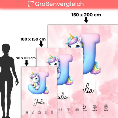 Personalisiertes Buchstaben Decke Buchstabe J Rosa Aquarell 5