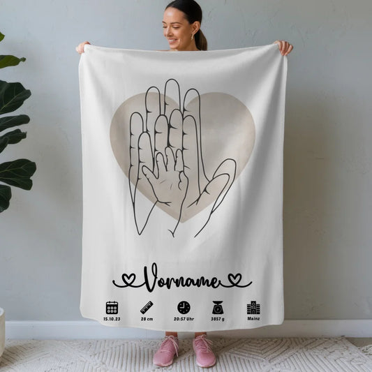 Personalisierte Decke Geburt Wasserfarben Herz Hände Lineart Kinderzimmer 1