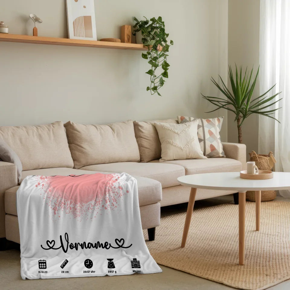 geburtsdecke personalisiert farbspitzer rosa baby lineart fur kinderzimmer 4