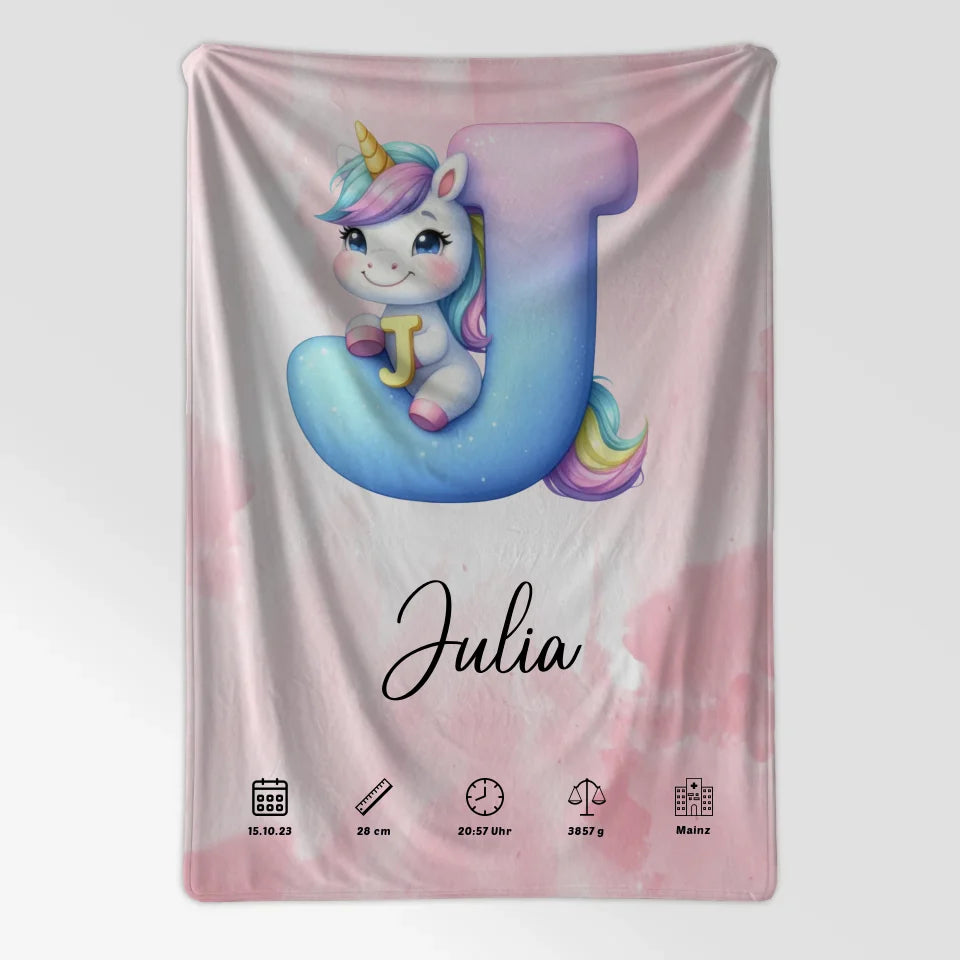 Personalisiertes Buchstaben Decke Buchstabe J Rosa Aquarell 7