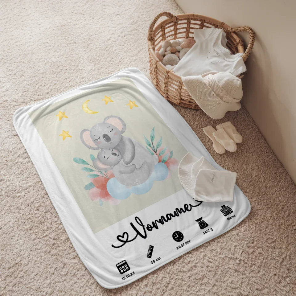 personalisierte decke geburt koala mama cremeweiss mit name 2