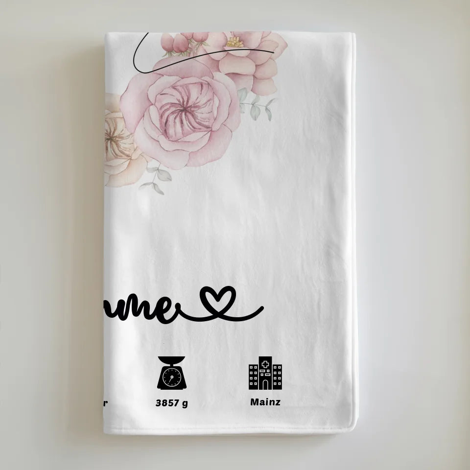 personalisierte geburtsdecke floral kreis mit babyfussen lineart 6