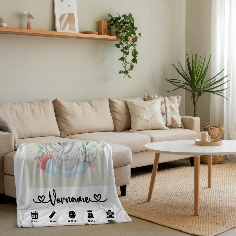 personalisierte decke geburt koala mama cremeweiss mit name 4