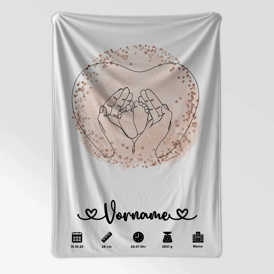 personalisierte decke geburt farbkreis rose babyfusse lineart mit name 7